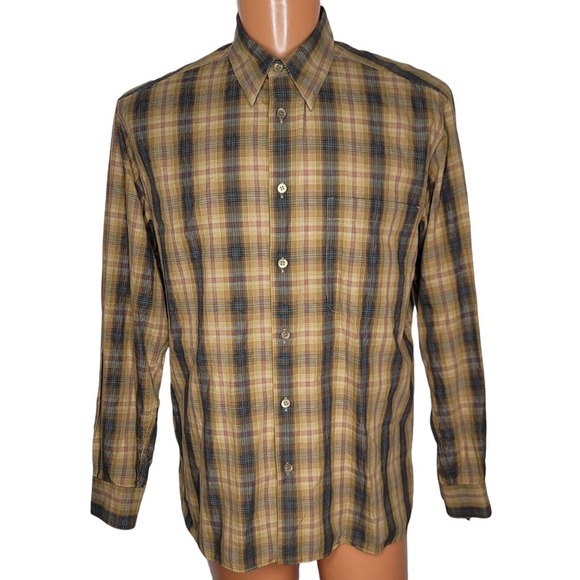 Ermenegildo Zegna Other - Ermenegildo Zegna LS Button Shirt Size L Tan Plaid 100% Cotton Italy